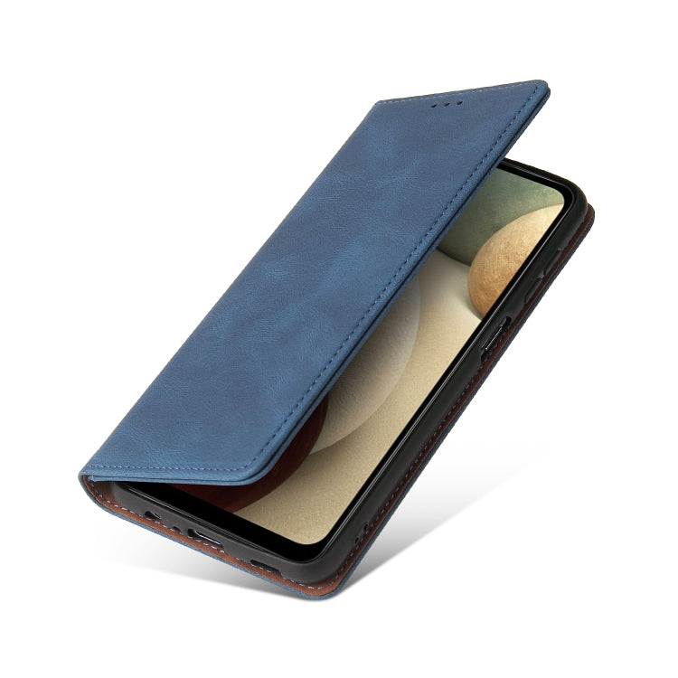 For Samsung Galaxy A12 Simple Suction Closure Horizontal Flip Leather Case with Holder & Card Slot & Wallet(Blue) by buy2fix