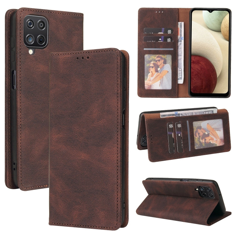 For Samsung Galaxy A12 Simple Suction Closure Horizontal Flip Leather Case with Holder & Card Slot & Wallet(Brown) by buy2fix