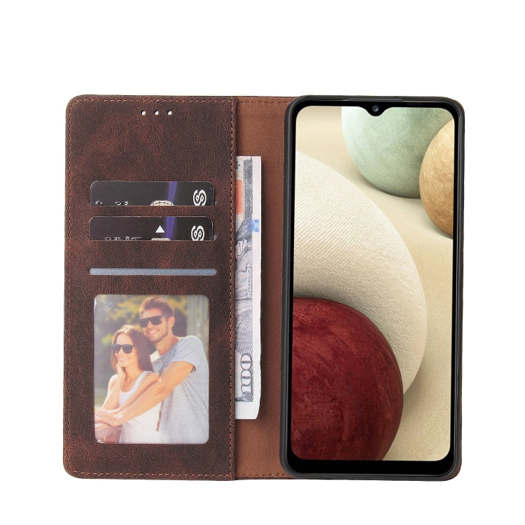 For Samsung Galaxy A12 Simple Suction Closure Horizontal Flip Leather Case with Holder & Card Slot & Wallet(Brown) by buy2fix
