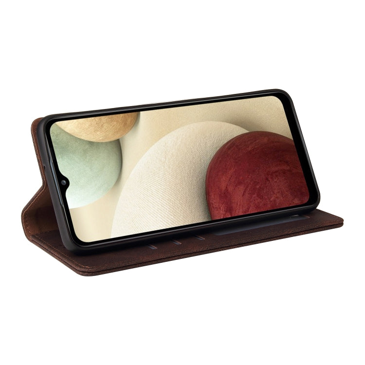 For Samsung Galaxy A12 Simple Suction Closure Horizontal Flip Leather Case with Holder & Card Slot & Wallet(Brown) by buy2fix