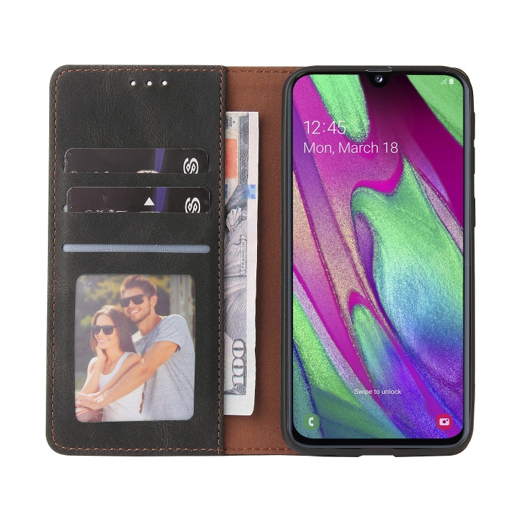 For Samsung Galaxy A40 Simple Suction Closure Horizontal Flip Leather Case with Holder & Card Slot & Wallet(Black) by buy2fix