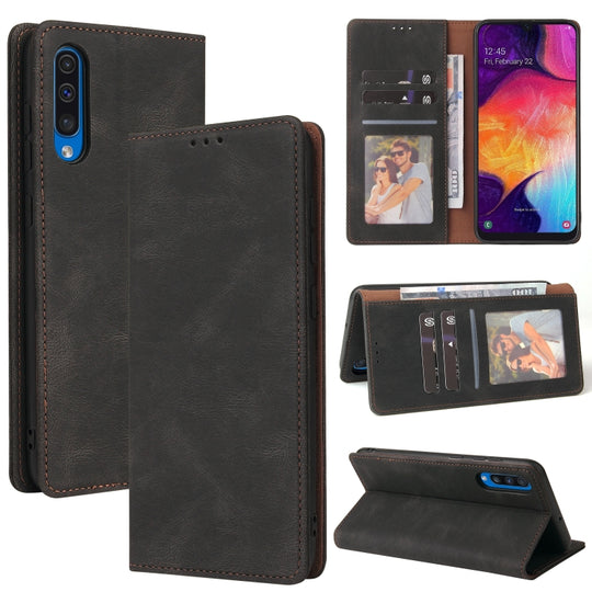 For Samsung Galaxy A50 Simple Suction Closure Horizontal Flip Leather Case with Holder & Card Slot & Wallet(Black)
