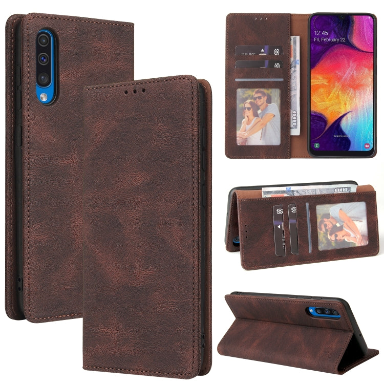For Samsung Galaxy A50 Simple Suction Closure Horizontal Flip Leather Case with Holder & Card Slot & Wallet(Brown) by buy2fix