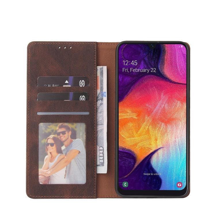 For Samsung Galaxy A50 Simple Suction Closure Horizontal Flip Leather Case with Holder & Card Slot & Wallet(Brown) by buy2fix
