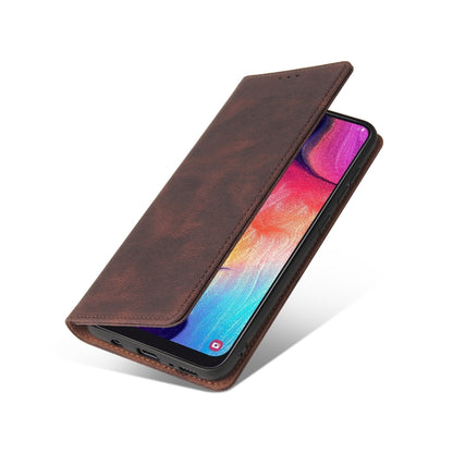 For Samsung Galaxy A50 Simple Suction Closure Horizontal Flip Leather Case with Holder & Card Slot & Wallet(Brown) by buy2fix