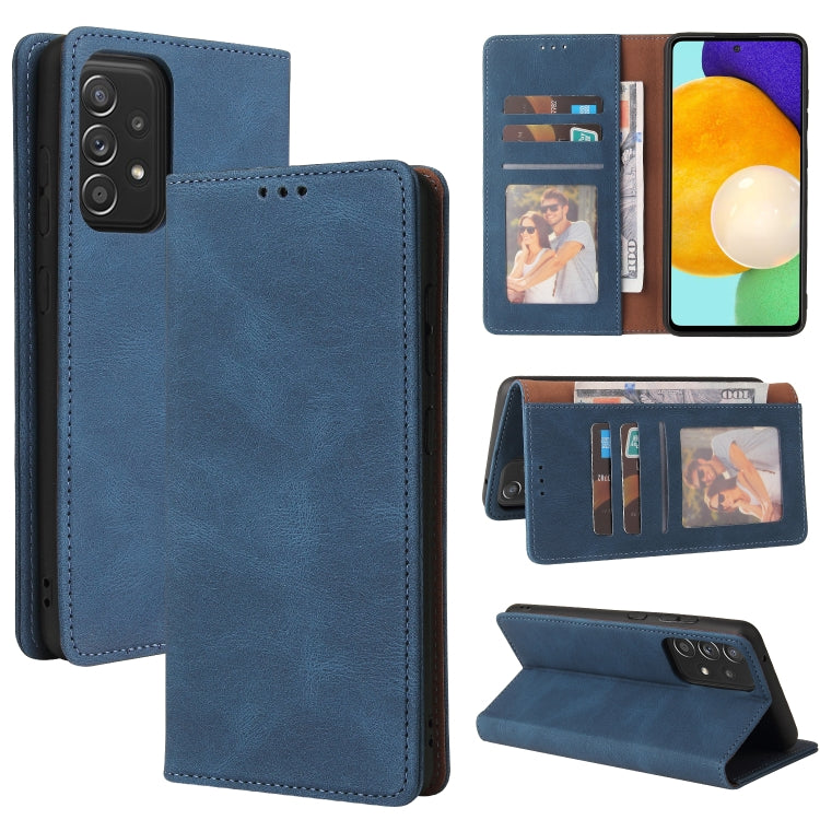 For Samsung Galaxy A52 5G / 4G Simple Suction Closure Horizontal Flip Leather Case with Holder & Card Slot & Wallet(Blue) by buy2fix