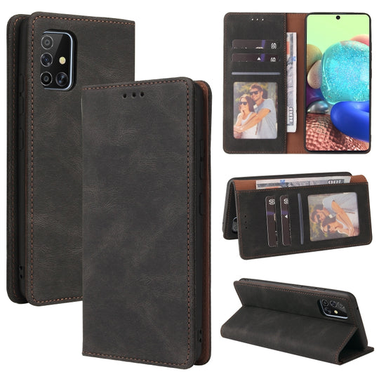 For Samsung Galaxy A71 Simple Suction Closure Horizontal Flip Leather Case with Holder & Card Slot & Wallet(Black)