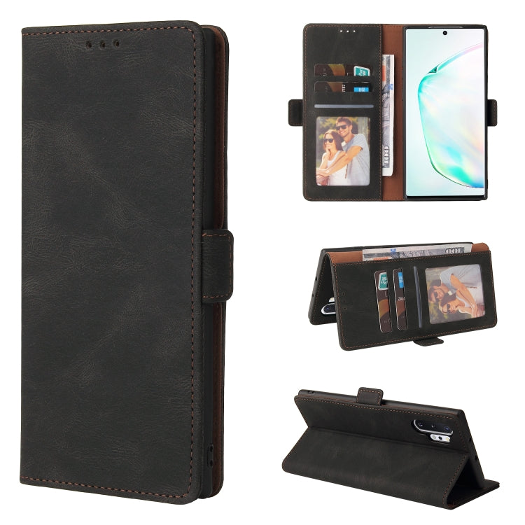 For Samsung Galaxy Note10+ Simple Suction Closure Horizontal Flip Leather Case with Holder & Card Slot & Wallet(Black) by buy2fix