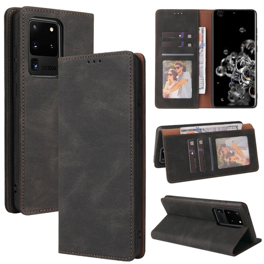 For Samsung Galaxy S20 Ultra Simple Suction Closure Horizontal Flip Leather Case with Holder & Card Slot & Wallet(Black)
