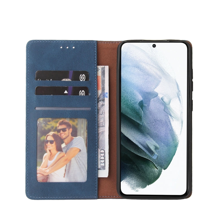 For Samsung Galaxy S21 FE 5G Simple Suction Closure Horizontal Flip Leather Case with Holder & Card Slot & Wallet(Blue) by buy2fix