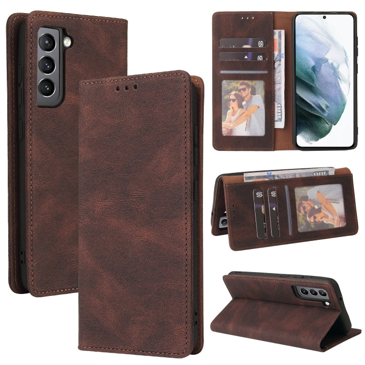 For Samsung Galaxy S21 FE 5G Simple Suction Closure Horizontal Flip Leather Case with Holder & Card Slot & Wallet(Brown) by buy2fix