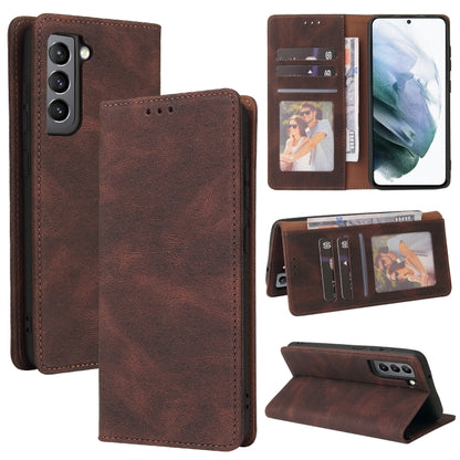 For Samsung Galaxy S21 FE 5G Simple Suction Closure Horizontal Flip Leather Case with Holder & Card Slot & Wallet(Brown) by buy2fix