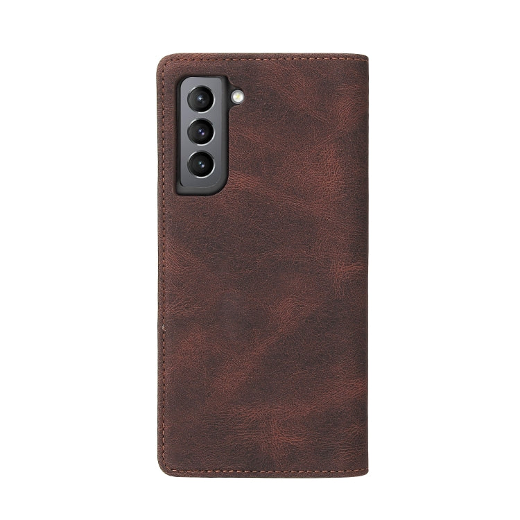 For Samsung Galaxy S21 FE 5G Simple Suction Closure Horizontal Flip Leather Case with Holder & Card Slot & Wallet(Brown) by buy2fix