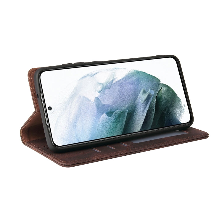 For Samsung Galaxy S21 FE 5G Simple Suction Closure Horizontal Flip Leather Case with Holder & Card Slot & Wallet(Brown) by buy2fix