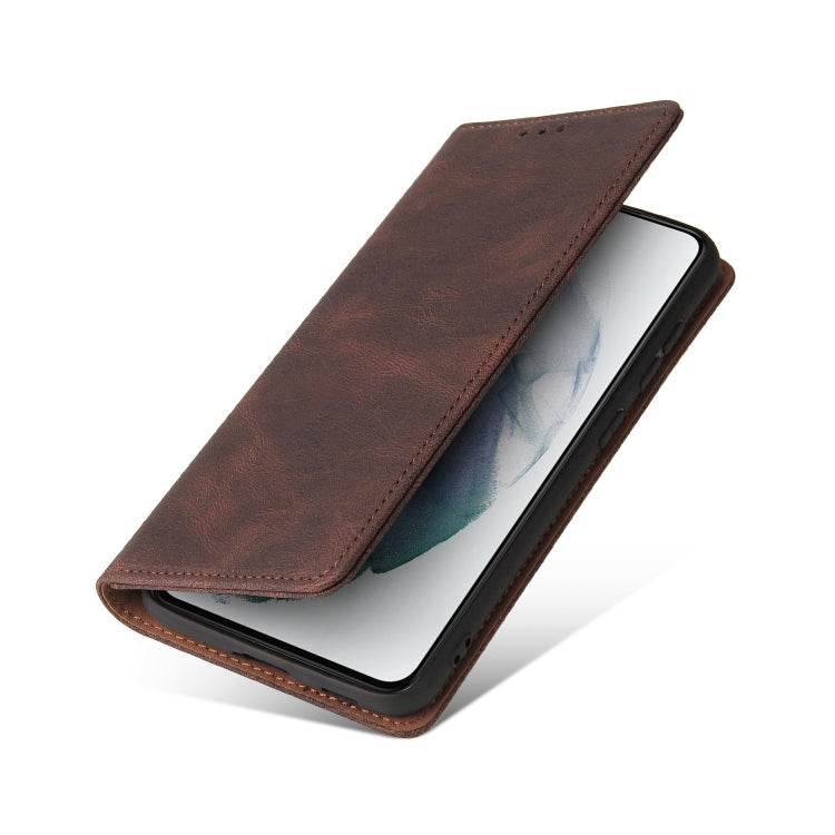 For Samsung Galaxy S21 FE 5G Simple Suction Closure Horizontal Flip Leather Case with Holder & Card Slot & Wallet(Brown) by buy2fix