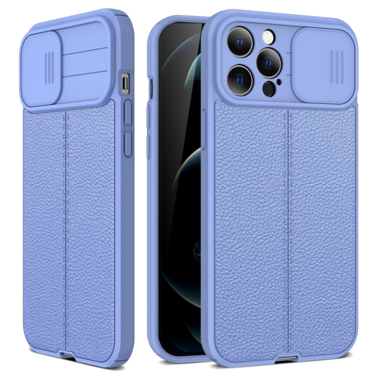 For iPhone 13 mini Litchi Texture Sliding Camshield TPU Protective Case (Light Purple) by buy2fix