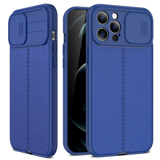 For iPhone 13 mini Litchi Texture Sliding Camshield TPU Protective Case (Blue) by buy2fix