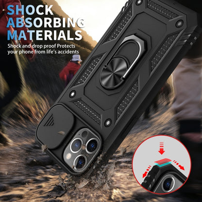 For iPhone 12 / 12 Pro Sliding Camera Cover Design TPU + PC Protective Case with 360 Degree Rotating Holder & Card Slot(Black+Black) by buy2fix