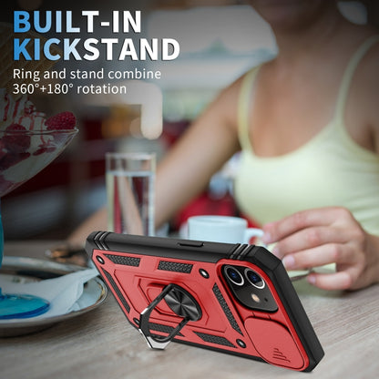 For iPhone 11 Sliding Camera Cover Design TPU + PC Protective Case with 360 Degree Rotating Holder & Card Slot (Red+Black) by buy2fix