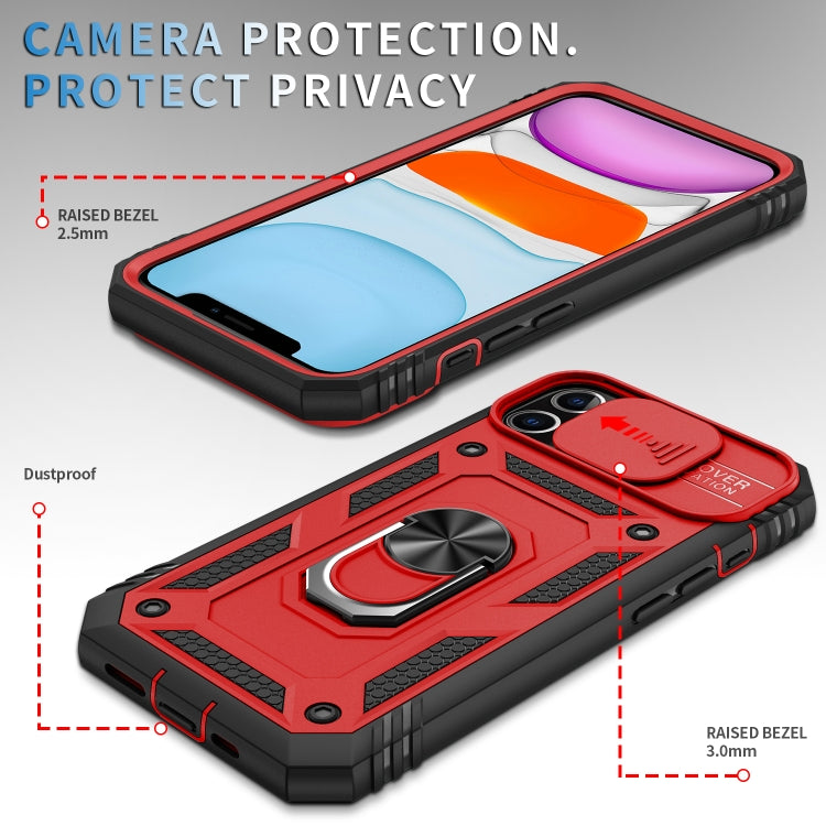 For iPhone 11 Sliding Camera Cover Design TPU + PC Protective Case with 360 Degree Rotating Holder & Card Slot (Red+Black) by buy2fix