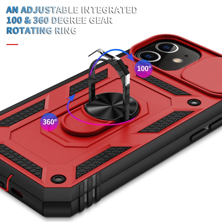For iPhone 11 Sliding Camera Cover Design TPU + PC Protective Case with 360 Degree Rotating Holder & Card Slot (Red+Black) by buy2fix