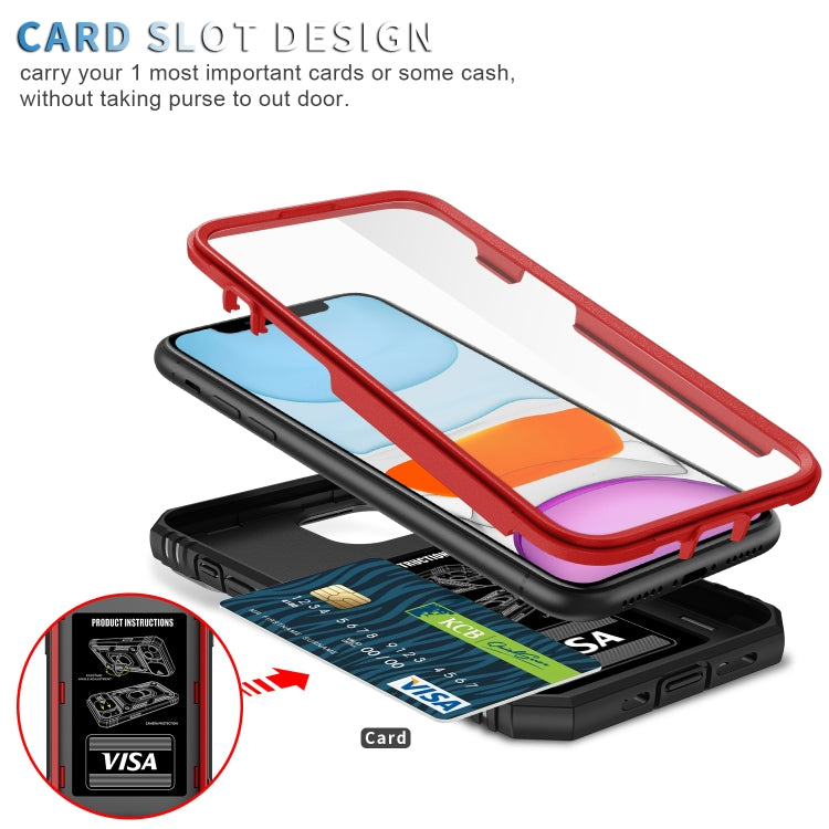 For iPhone 11 Sliding Camera Cover Design TPU + PC Protective Case with 360 Degree Rotating Holder & Card Slot (Red+Black) by buy2fix