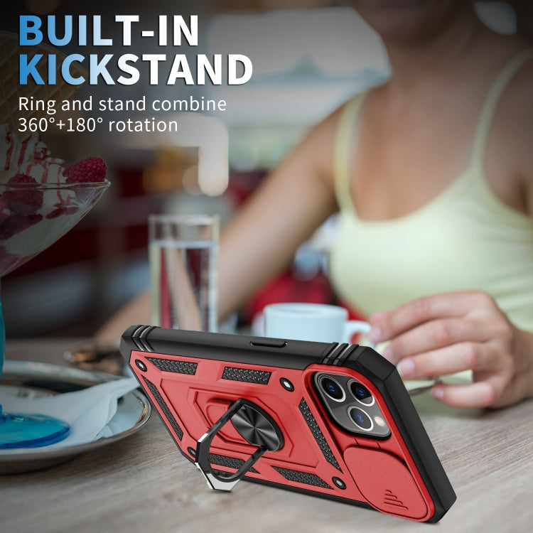 For iPhone 11 Pro Sliding Camera Cover Design TPU + PC Protective Case with 360 Degree Rotating Holder & Card Slot (Red+Black) by buy2fix