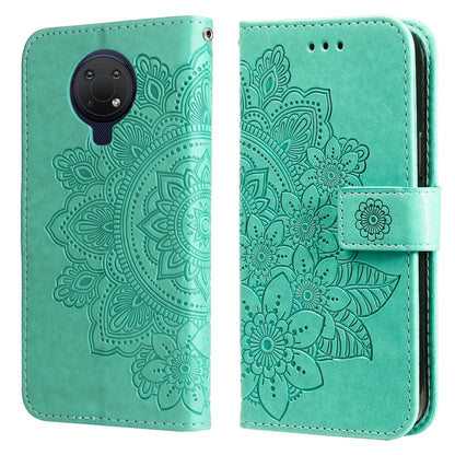 For Nokia G10 / G20 / 6.3 7-petal Flowers Embossing Pattern Horizontal Flip PU Leather Case with Holder & Card Slots & Wallet & Photo Frame(Green) by buy2fix