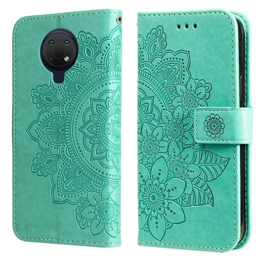 For Nokia G10 / G20 / 6.3 7-petal Flowers Embossing Pattern Horizontal Flip PU Leather Case with Holder & Card Slots & Wallet & Photo Frame(Green) by buy2fix