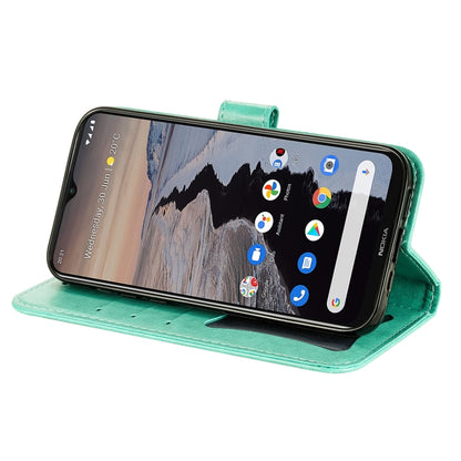 For Nokia G10 / G20 / 6.3 7-petal Flowers Embossing Pattern Horizontal Flip PU Leather Case with Holder & Card Slots & Wallet & Photo Frame(Green) by buy2fix