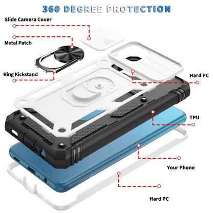 For Samsung Galaxy A12 Sliding Camera Cover Design TPU + PC Protective Case with 360 Degree Rotating Holder & Card Slot(White+Black) by buy2fix