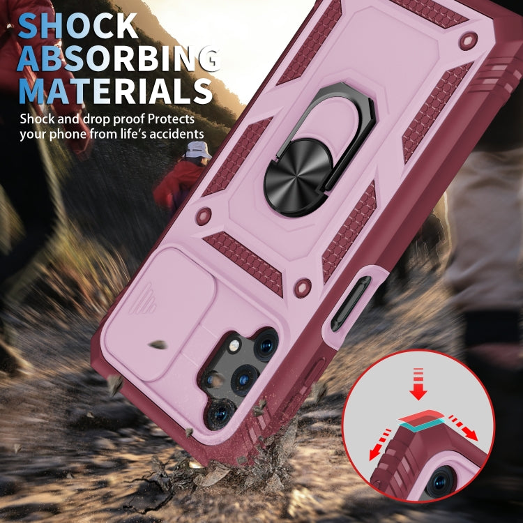 For Samsung Galaxy A32 5G Sliding Camera Cover Design TPU + PC Protective Case with 360 Degree Rotating Holder & Card Slot(Pink+Dark Red) by buy2fix