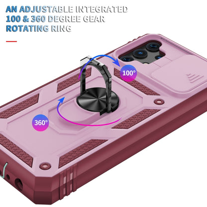 For Samsung Galaxy A32 5G Sliding Camera Cover Design TPU + PC Protective Case with 360 Degree Rotating Holder & Card Slot(Pink+Dark Red) by buy2fix