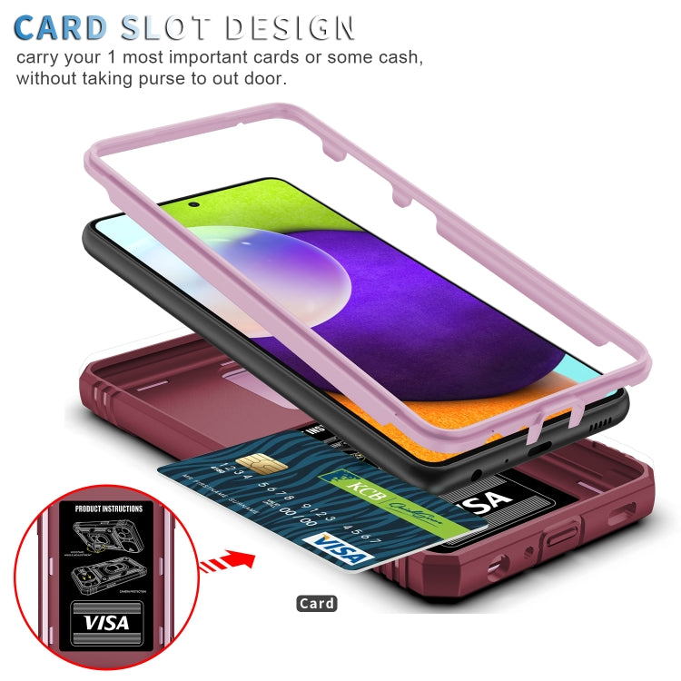 For Samsung Galaxy A32 5G Sliding Camera Cover Design TPU + PC Protective Case with 360 Degree Rotating Holder & Card Slot(Pink+Dark Red) by buy2fix