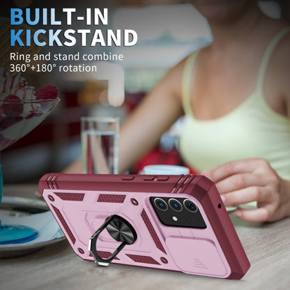 For Samsung Galaxy A52 Sliding Camera Cover Design TPU + PC Protective Case with 360 Degree Rotating Holder & Card Slot(Pink+Dark Red) by buy2fix