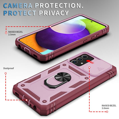 For Samsung Galaxy A52 Sliding Camera Cover Design TPU + PC Protective Case with 360 Degree Rotating Holder & Card Slot(Pink+Dark Red) by buy2fix