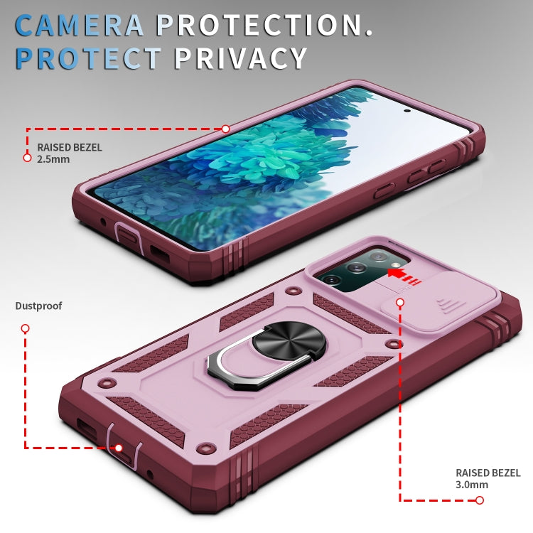 For Samsung Galaxy S20 FE Sliding Camera Cover Design TPU + PC Protective Case with 360 Degree Rotating Holder & Card Slot(Pink+Dark Red) by buy2fix