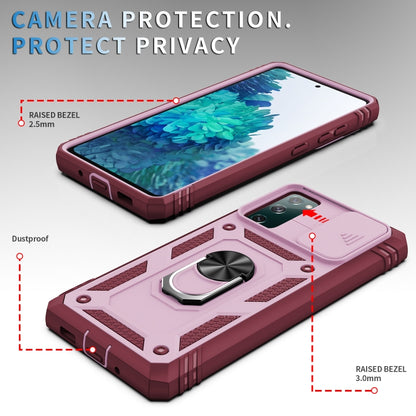 For Samsung Galaxy S20 FE Sliding Camera Cover Design TPU + PC Protective Case with 360 Degree Rotating Holder & Card Slot(Pink+Dark Red) by buy2fix