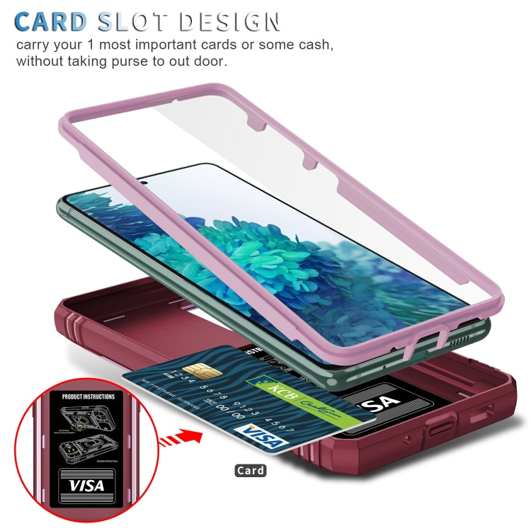 For Samsung Galaxy S20 FE Sliding Camera Cover Design TPU + PC Protective Case with 360 Degree Rotating Holder & Card Slot(Pink+Dark Red) by buy2fix