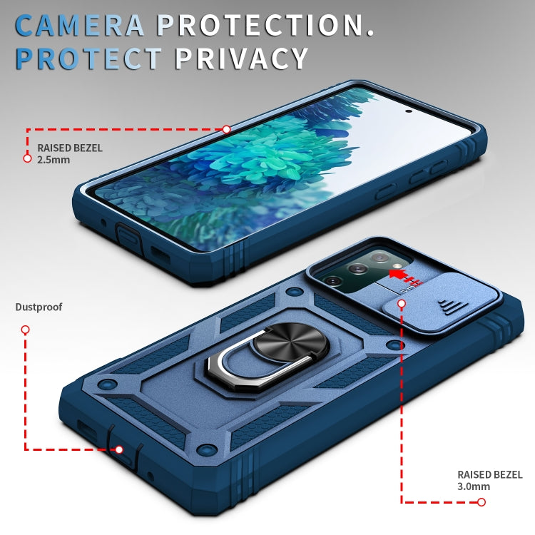 For Samsung Galaxy S20 FE Sliding Camera Cover Design TPU + PC Protective Case with 360 Degree Rotating Holder & Card Slot(Blue+Blue) by buy2fix