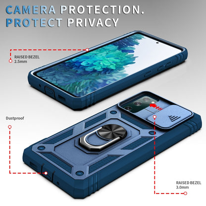 For Samsung Galaxy S20 FE Sliding Camera Cover Design TPU + PC Protective Case with 360 Degree Rotating Holder & Card Slot(Blue+Blue) by buy2fix