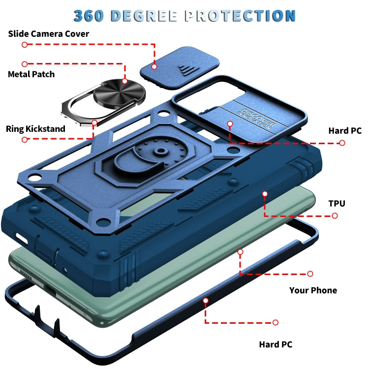 For Samsung Galaxy S20 FE Sliding Camera Cover Design TPU + PC Protective Case with 360 Degree Rotating Holder & Card Slot(Blue+Blue) by buy2fix