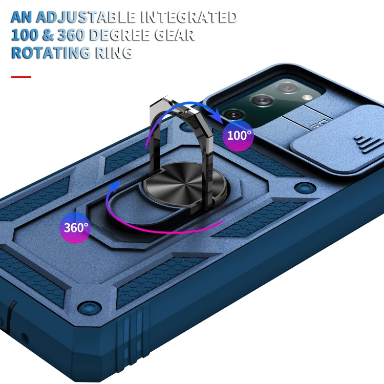 For Samsung Galaxy S20 FE Sliding Camera Cover Design TPU + PC Protective Case with 360 Degree Rotating Holder & Card Slot(Blue+Blue) by buy2fix