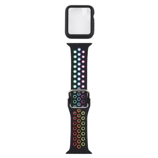 Silicone Watch Band + Protective Case with Screen Protector Set For Apple Watch Series 6 / 5 / 4 / Watch SE 40mm(Black Colorful)