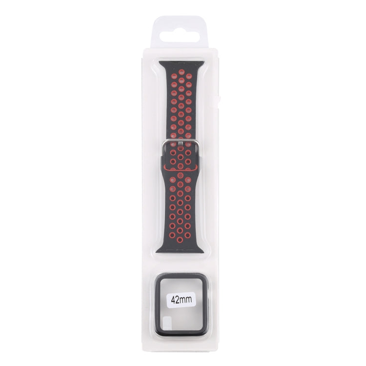 Silicone Watch Band + Protective Case with Screen Protector Set For Apple Watch Series 3 & 2 & 1 42mm(Black Red) by buy2fix