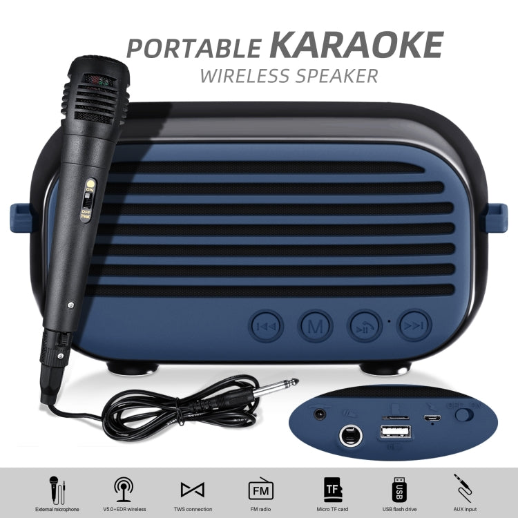 New Rixing NR-3000M Bluetooth 5.0 Portable Karaoke Wireless Bluetooth Speaker with Microphone & Shoulder Strap(Green) - Desktop Speaker by NewRixing | Online Shopping UK | buy2fix