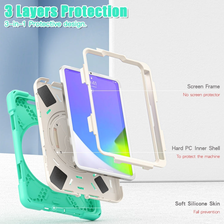 For iPad mini 6 / mini 2024 Silicone Hybrid PC Tablet Case with Grip Holder & Shoulder Strap(Mint Green) - iPad mini 2024 Cases by buy2fix | Online Shopping UK | buy2fix