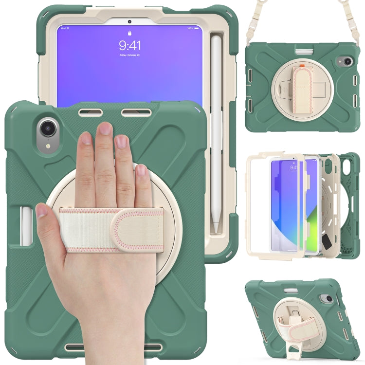 For iPad mini 6 / mini 2024 Silicone Hybrid PC Tablet Case with Grip Holder & Shoulder Strap(Emerald Green) - iPad mini 2024 Cases by buy2fix | Online Shopping UK | buy2fix