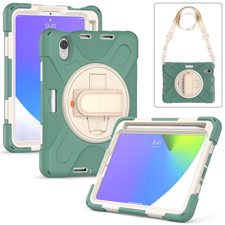 For iPad mini 6 / mini 2024 Silicone Hybrid PC Tablet Case with Grip Holder & Shoulder Strap(Emerald Green) - iPad mini 2024 Cases by buy2fix | Online Shopping UK | buy2fix