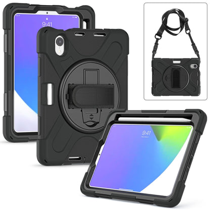 For iPad mini 6 / mini 2024 Silicone Hybrid PC Tablet Case with Grip Holder & Shoulder Strap(Black) - iPad mini 2024 Cases by buy2fix | Online Shopping UK | buy2fix